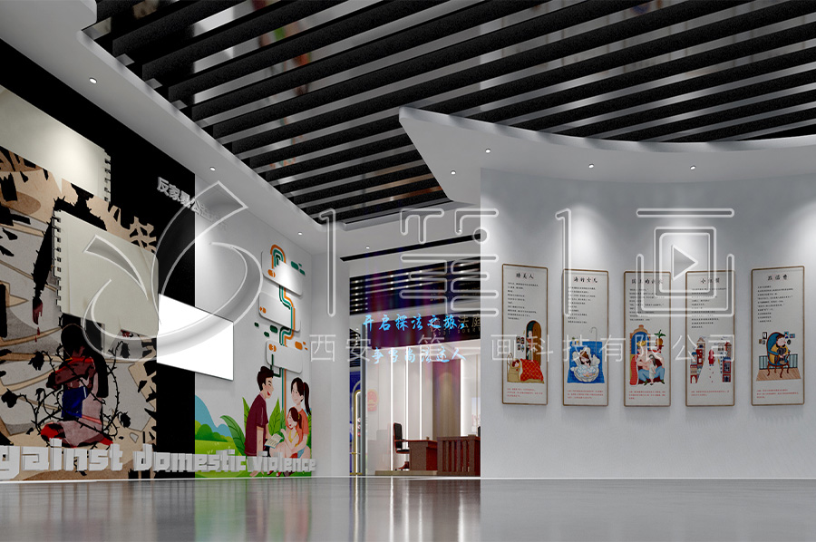 普法教育展館，互動(dòng)法制教育展廳施工裝修，校園法治館多功能設(shè)備，數(shù)字化法制教育館效果圖設(shè)計(jì)